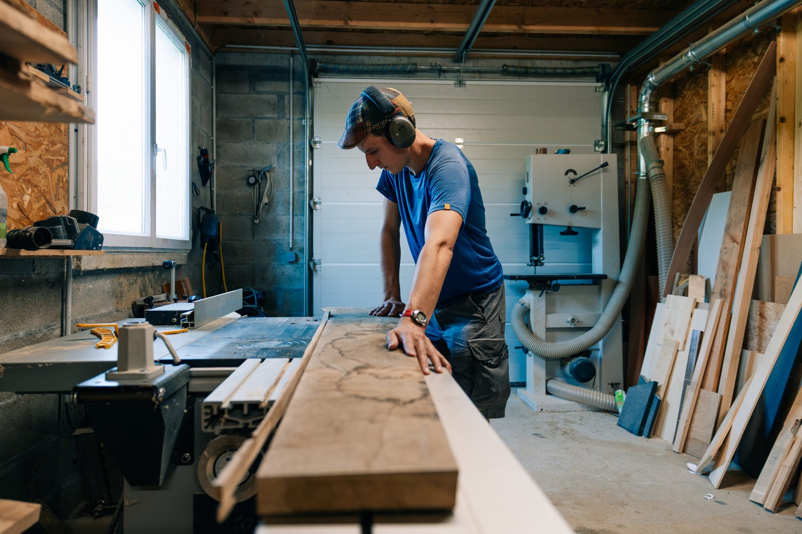 Noé Hannes dans son atelier de menuiserie à Mens